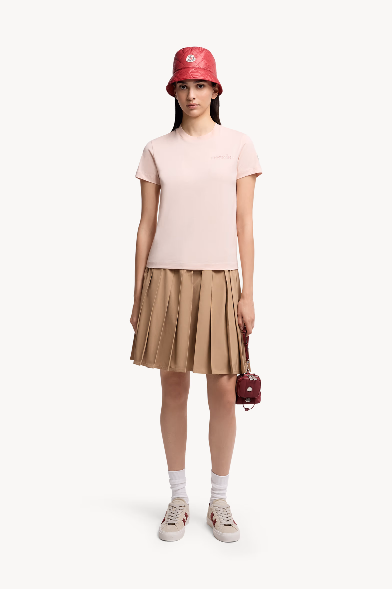 Beaded Logo Cotton T-Shirt Women Light Pink Moncler 0